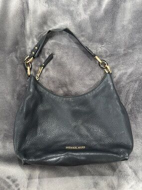 Michael Kors Black Pebbled Leather Hobo Shoulder Bag with Gold Hardware